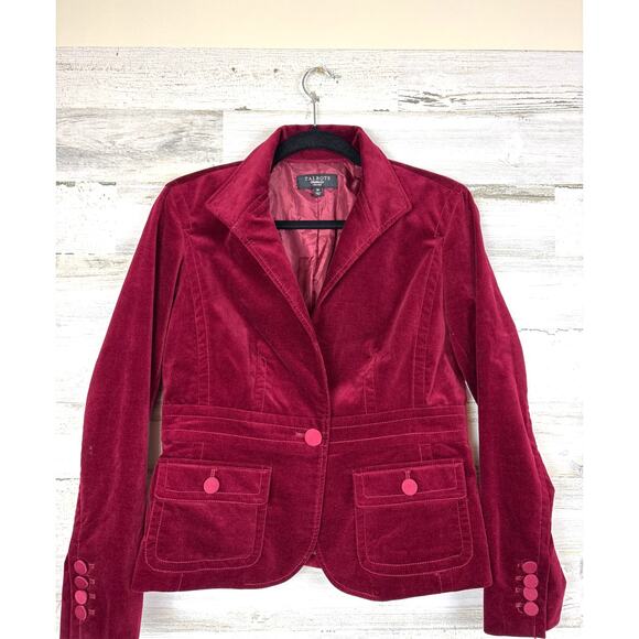 Talbots Women’s 8P Red Velvet Fitted Button-Up Blazer Jacket Holiday Christmas - Picture 1 of 6